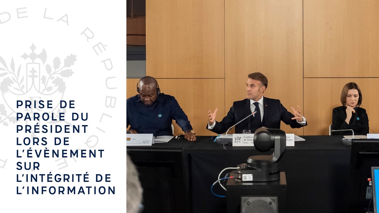 Prise de parole du Président Emmanuel Macron lors de l’évènement sur l’intégrité de l’information.
